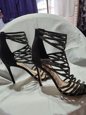 Aldo Black Strappy Rhinestone Stiletto Heels